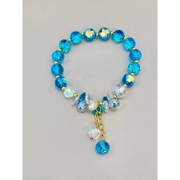 Blue Swarovski Beaded Bracelet With Charms - Picture 2 of 7
